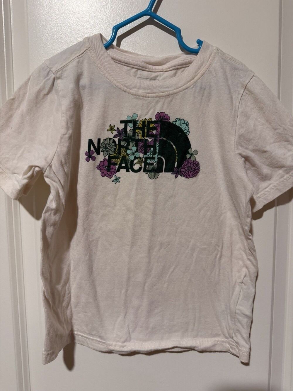 The North Face Girls Short Sleeve Floral Logo Graphic Tee Shirt Pink S 7/8